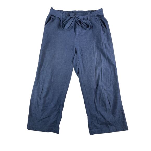 Liz Claiborne Pants Womens XS Blue Linen Blend Comfy Baggy Waist Tie Pockets - Picture 1 of 12